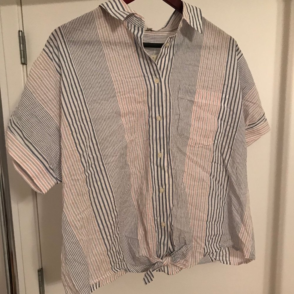Madewell Striped Shirt Dress w/ Tie Size L NWT